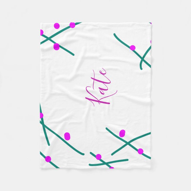 Pink green cherry tree name boho retro rustic bold fleece blanket (Front)
