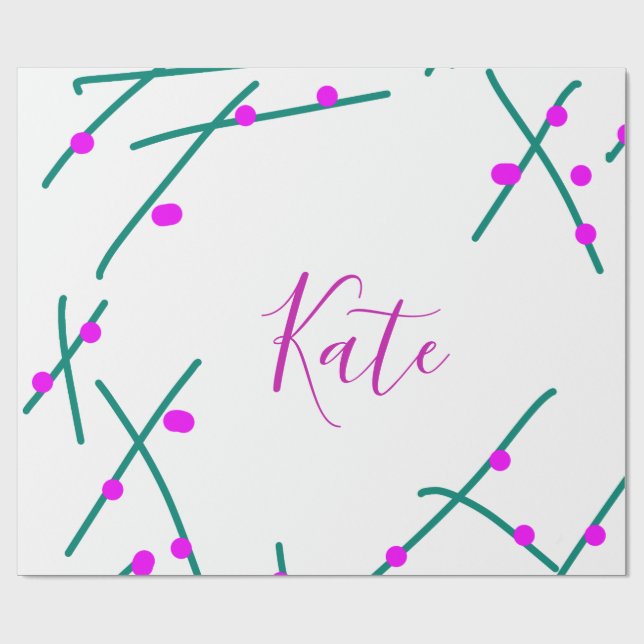 Pink green cherry tree name boho retro rustic bold wrapping paper (Flat)
