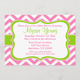 Pink Green Chevron Invitation