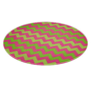 Pink green chevron pattern glass cutting board