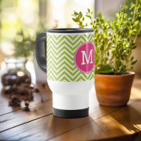Pink & Green Chevron Pattern with Monogram