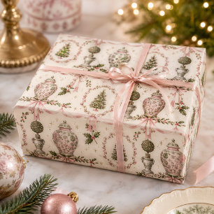 Pink Green Chinoiserie Ginger Jar Grandmillennial Wrapping Paper