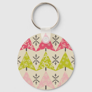 Pink & green Christmas trees Key Ring