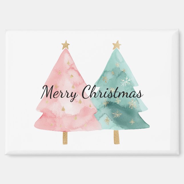 Pink Green Christmas Trees Magnet (Front)