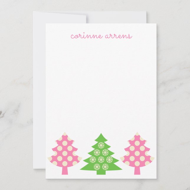 Pink & Green Christmas Trees  Note Cards (Front)