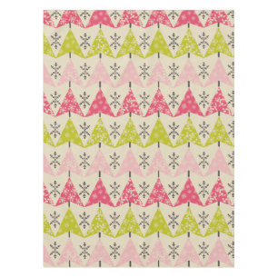 Pink & green Christmas trees. Tablecloth