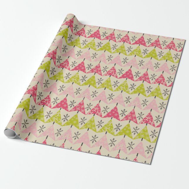 Pink & green Christmas trees Wrapping Paper (Unrolled)