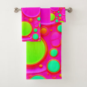 Pink & Green Circles Bath Towel Set