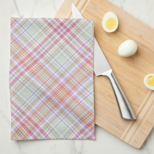 Pink Green Classic Elegant Geometric Plaid Pattern Tea Towel