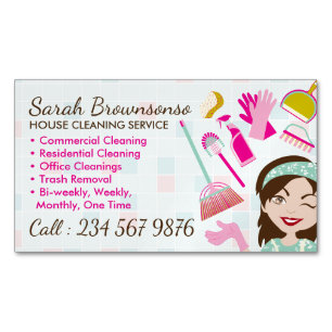 Pink Green Cleaning Service Lady Tile Washing Magnetic Business Card