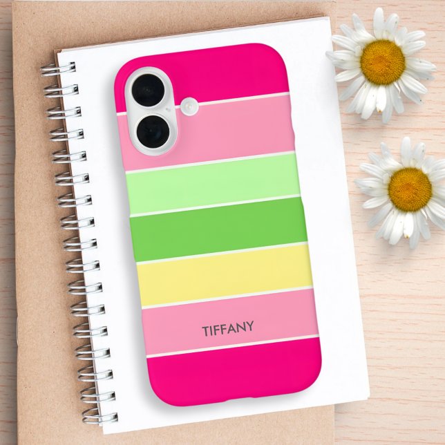 Pink & Green Colorblocks Stripes Monogram Case-Mate iPhone Case (Creator Uploaded)