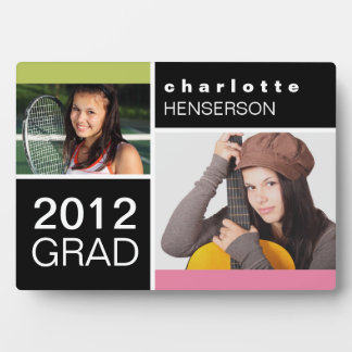 Pink green colour block class year graduation phot plaque