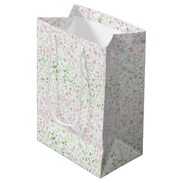 Pink Green Confetti Dots Birthday Medium Gift Bag (Front Angled)