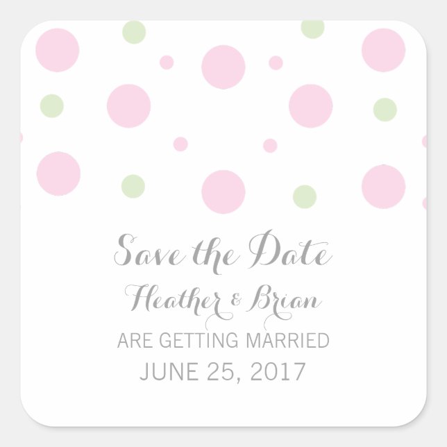 Pink Green Confetti Save the Date Stickers (Front)