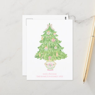 Pink & Green Coquette Bow Preppy Christmas Postcard