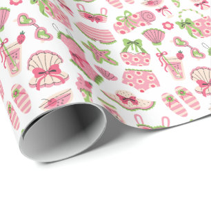 Pink & Green Coquette Summer Beach Vacation Wrapping Paper