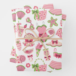 Pink & Green Coquette Summer Beach Vacation Wrapping Paper Sheet