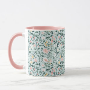 Pink Green Cottagecore Watercolor Florals Mug