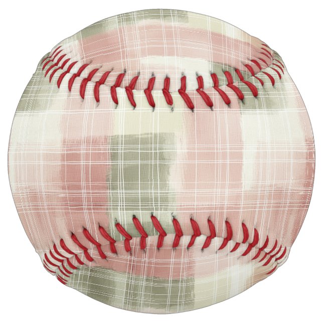 Pink Green Cream Plaid Stripes Softball (Front)