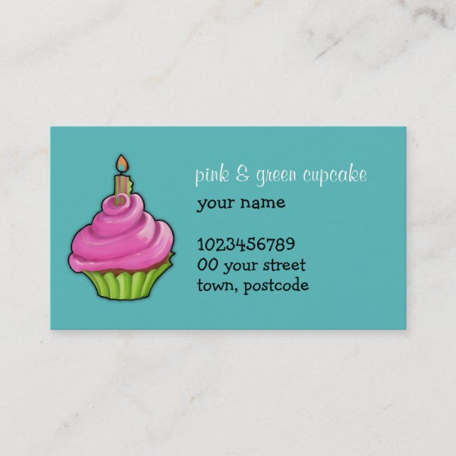 Pink & Green Cupcake aqua Business Card (Front)