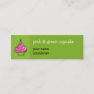 Pink & Green Cupcake green small Mini Business Card