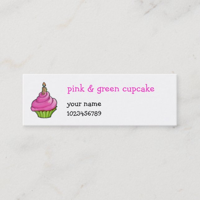 Pink & Green Cupcake small Mini Business Card (Front)