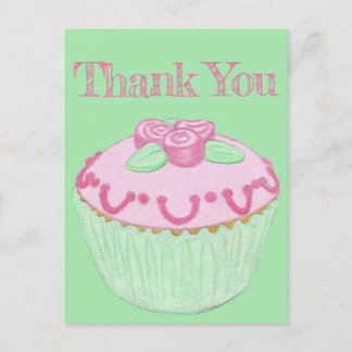 Pink Green Cupcake Thank You Postcard