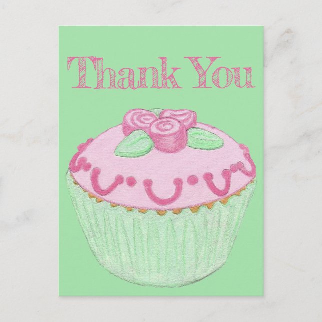Pink Green Cupcake Thank You Postcard (Front)