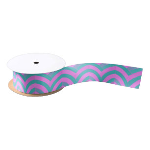 pink/green curved chevrons satin ribbon