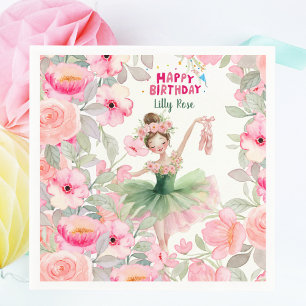 Pink & Green Custom Ballerina Birthday Napkin