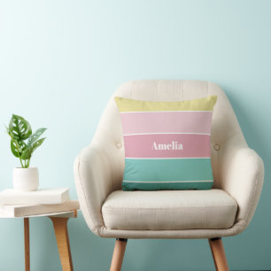 Pink Green Custom Summer Colour Block Stripes Cushion