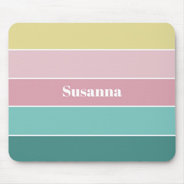 Pink Green Custom Summer Colour Block Stripes Mouse Pad (Front)