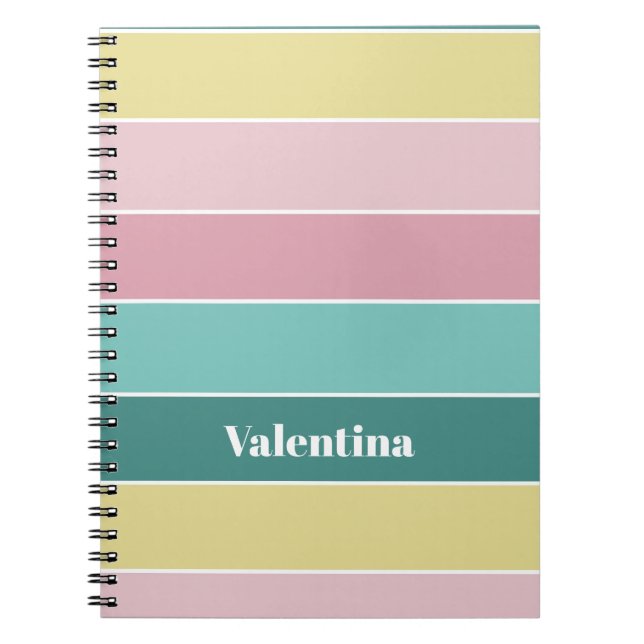 Pink Green Custom Summer Colour Block Stripes Notebook (Front)