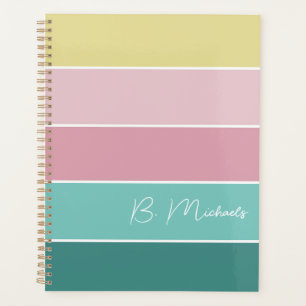 Pink Green Custom Summer Colour Block Stripes Planner