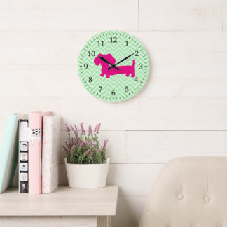 Pink & Green Dachshund Wall Clock