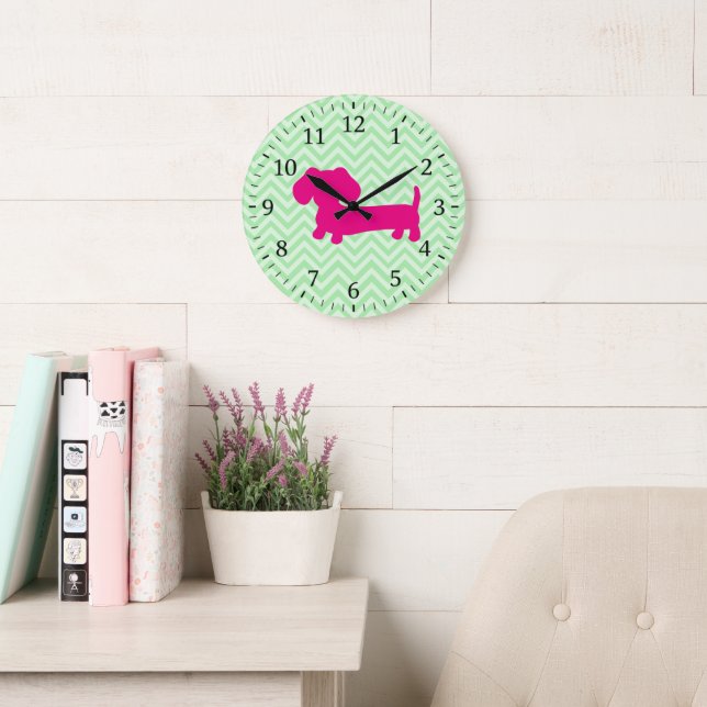 Pink & Green Dachshund Wall Clock (Reading Room)