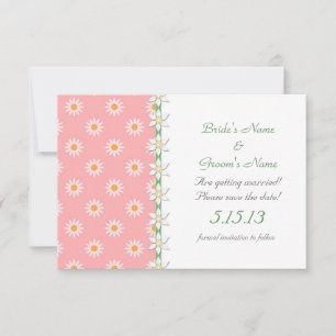 Pink Green Daisies Wedding Save the Date Invitation