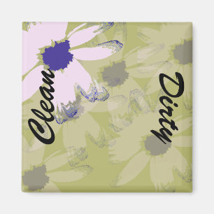Pink Green Daisy Clean Dirty Dishwasher Magnet