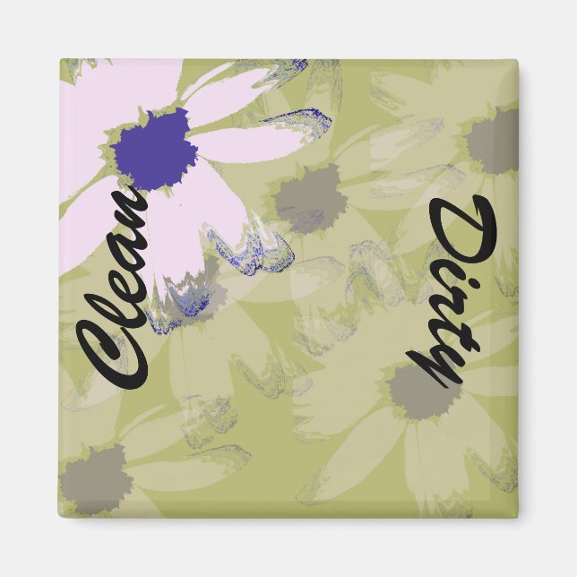 Pink Green Daisy Clean Dirty Dishwasher Magnet (Front)
