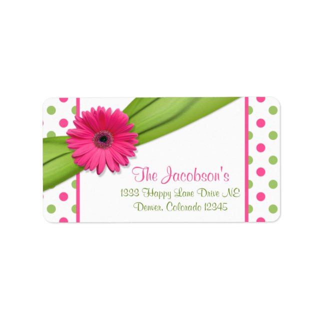Pink Green Daisy Polka Dots Return Address Labels (Front)