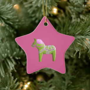 Pink & Green Dala Horse Star Ornament