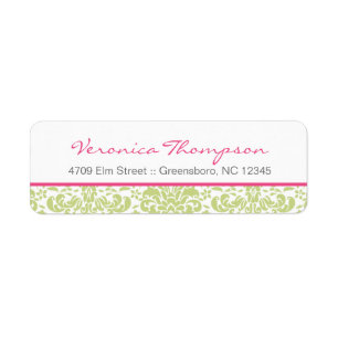 Pink & Green Damask Address Label