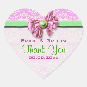 Pink green damask elegant heart sticker