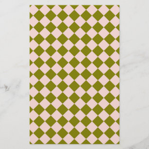 Pink Green Diamond Harlequin Chequered Pattern Stationery