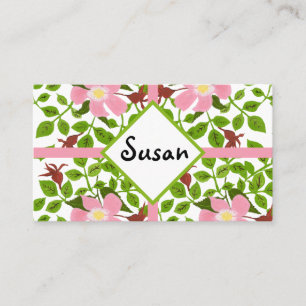 Pink Green Dogwood Hand-Painted Spring Flower Business Card