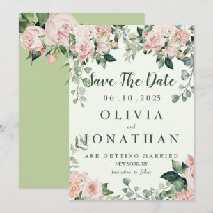 Pink Green Elegant Floral Watercolor Invitation