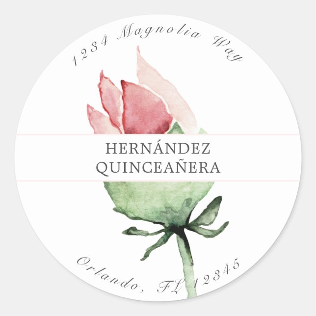 Pink & Green Elegant Quinceañera Classic Round Sticker (Front)