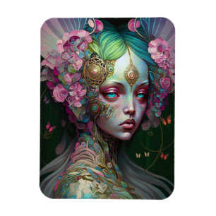 Pink Green Elf Fairy Woman Fantasy Art Magnet