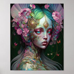 Pink Green Elf Fairy Woman Fantasy Art Poster