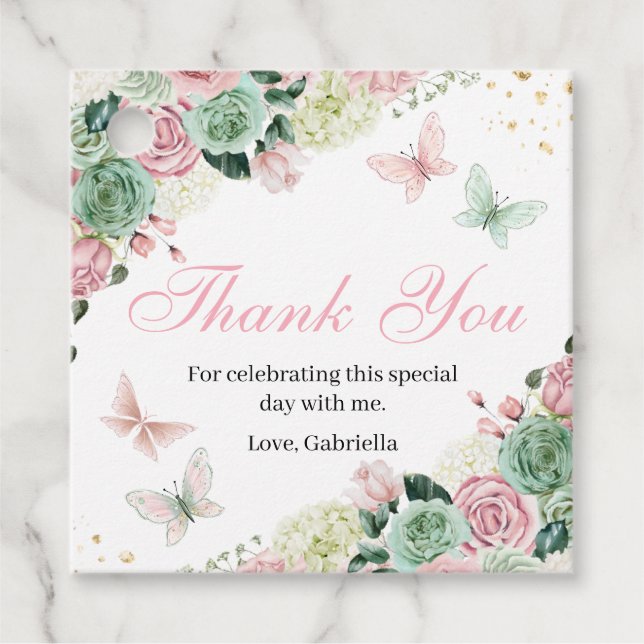 Pink & Green Enchanted Garden  Favour Tags (Front)